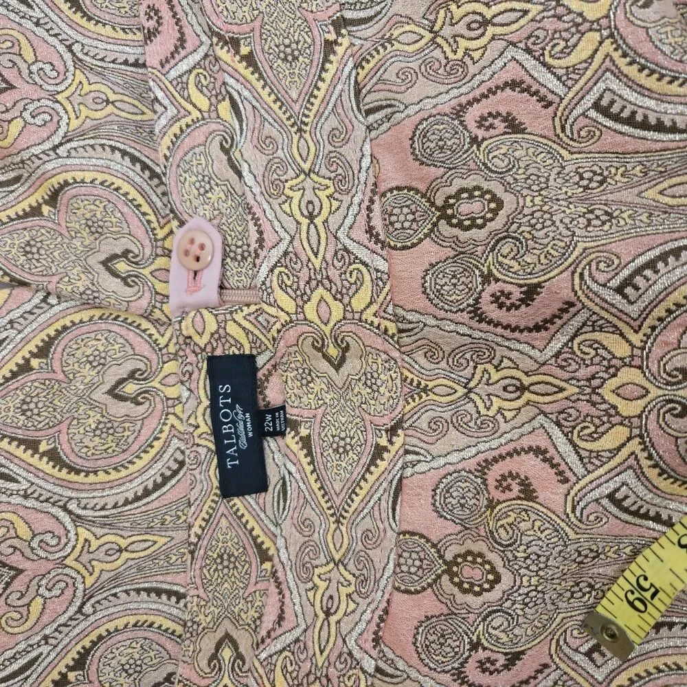 Talbots Womens Skirt Size 22W Pink Gold Metallic Paisley Brocade Pencil Work